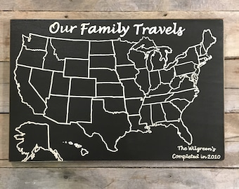Travel Map | Adventure Map | Our Family Travels | US Wood Map | USA Travel Map | Personalized | US Map with pins | Customized | Rustic