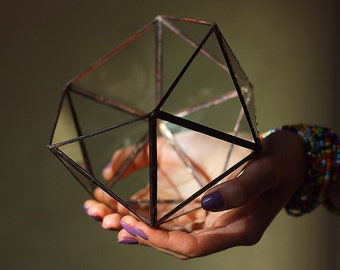 Geometric Glass Terrarium 15 cm # Icosahedron # Modern Planter for Indoor Gardening
