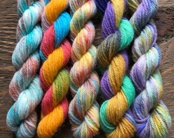 Hand Dyed Sock Yarn Mini Skein Set #10 -- 5 Mini Skeins/40 Yards Each