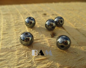 Set of 5 genuine Hematite beads 10 mm-drilled 1.5 mm