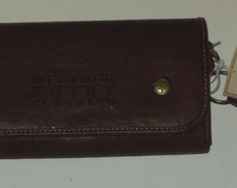 Brown Leather Organizer Wallet Clutch Purse Weather Point Credit Card Slots Checkbook ID Windows