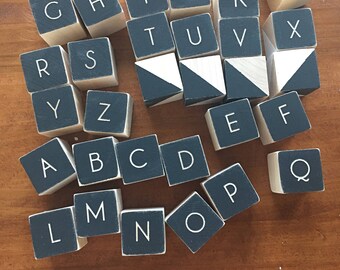 Custom ABC building blocks, hand painted, set of 30