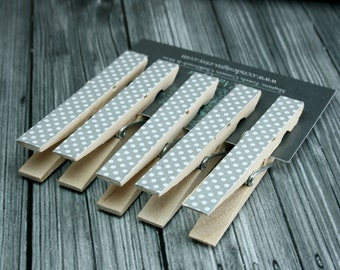 Gray Polka Dot Clothespin Magnets, Set of 5