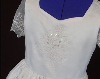 Communion Dress or Flower Girl Organza and Satin Beaded Pure White Size 8