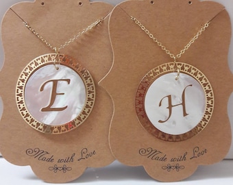 Gold Filled, Mother Pearl Initial Necklace.