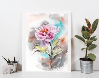 Pink Peony Original Watercolor Painting, Flower Painting, painting of peony, peony art