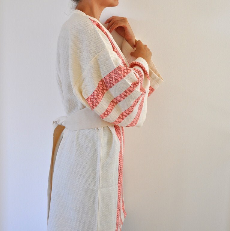 Robe Bathrobe Cotton Turkish Bath Towel Peshtemal Kimono Robe