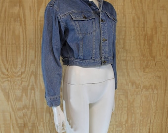 Vintage 1990's CHAZZZ CHARLES GHAILIAN Cotton Denim Blue Jean Cropped Coat Jacket Medium M