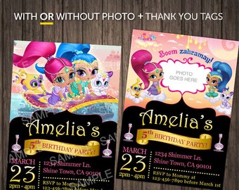 Shimmer and Shine Printed Digital Download With Photo Invitations ShimmerShine Birthday Party Invitation Instant Printable Picture Invite