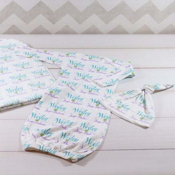 Personalized Baby Blanket Gown and Hat Baby Name Knit Blanket
