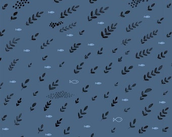 Swim Team - Swimming Fish in Blue - Half Yard