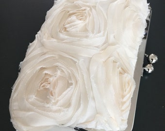 Ivory Frayed Rosette Clutch