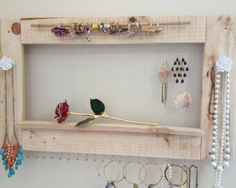 Re-Purosed Natural WoodHanging Jewelry Holder (FREE SHIPPING)