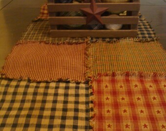 Primitive Rag Quilt Runner 33" Long