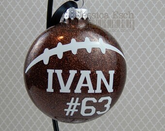 Football Ornament, Personalized Glass Ornament, Christmas Tree Ornament, Football Player, Holiday Gift, Christmas Gift, Christmas, Custom