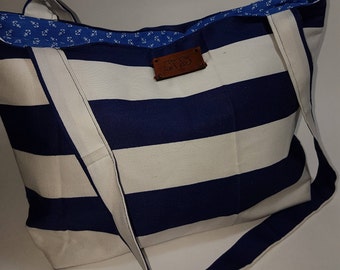 Striped nautical tote/summer/gifts for her/travel/navy and white