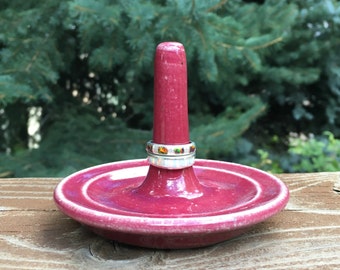 Ready to ship! - Berry Red Ceramic Ring Holder, Handmade Ring and Jewelry Dish