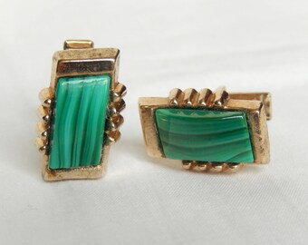 Beautiful malachite cufflinks in gold toned metal setting