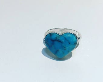 Turquoise heart sterling silver ring size 7.5