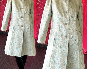 Mod Brocade Dress 60s Metallic Silver Rhinestone Party Evening Dress