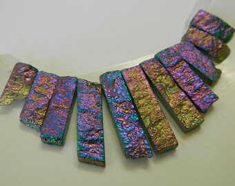 Graduated Rainbow Electroplated Agate Rectangle Stick Pendant Set - Graduated Plated Agate Gemstone Focal Gemstone Pendant Set LL76