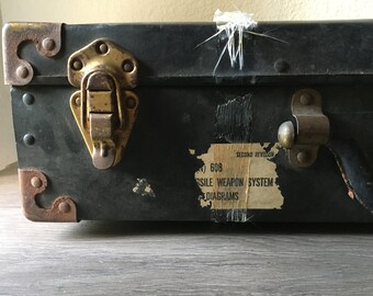 Vintage Suitcase, Military Shipping Suitcase-Large, Black Suitcase, Old Suitcase, Suitcase Luggage