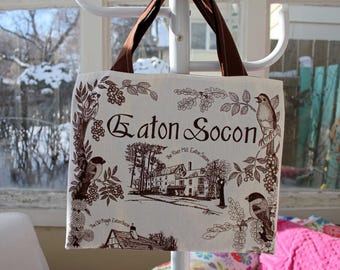 Upcycled Eaton Socon Souvenir Tote, 16"x13", grocery tote bag, library tote bag, OOAK, eco bag, vintage tea towel, Eaton Socon, British tote