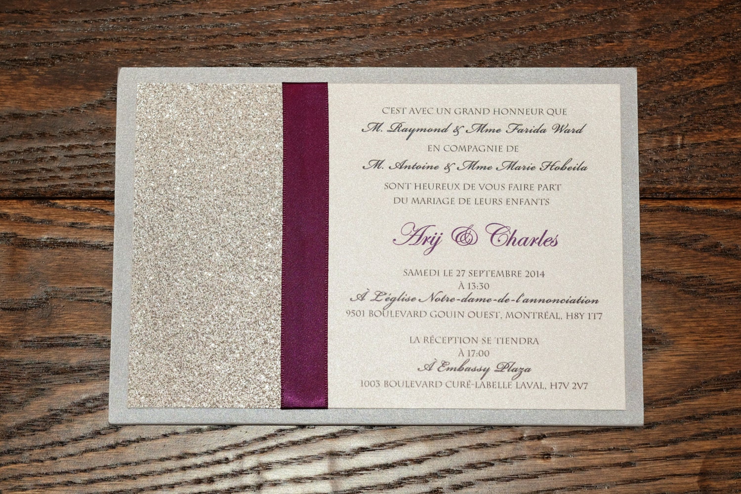 silver glitter invitation plum wedding invitation silver