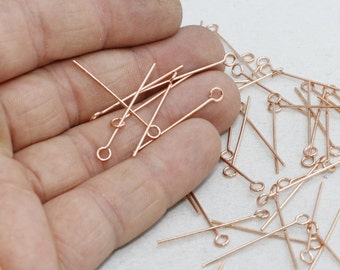 20Gauge x 30mm Rose Gold Eye Pins , Rose Gold Plated Eye Pin , ROSE253