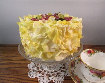 Fake Birthday Cake Lemon Yellow Faux Flower Petal Cake with Beaded Flowers Photo Prop Cake Display Cake Bridal Shower Decor