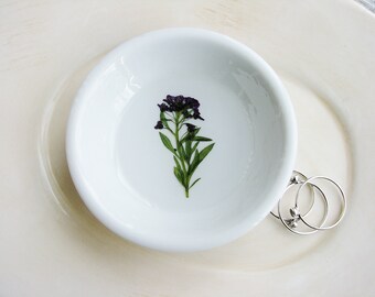Purple Floral Ring Dish, Jewelry Storage, Ring Dish, Nature Bowl, Trinket Holder, Naturalist Gift, Small Organizer