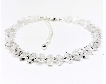 Herkimer Diamond Bracelet in Sterling Silver Dainty Beaded Bracelet Stacking Bracelet Raw Herkimer Crystal Bracelet Unique Gift for Her