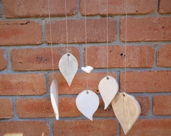 Ceramic leaf wind chime, botanical pottery outdoor garden decoration, organic porch verandah windchime terrace or loggia hanging mobile
