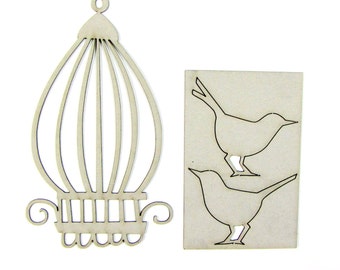 Chipboard Birds with Birdcage 03