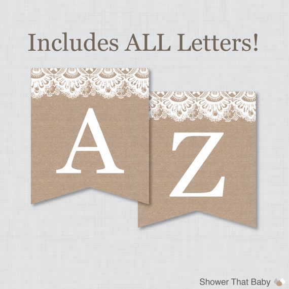 Burlap and Lace Banner with ALL Letters Printable Instant Burlap and Lace Banner with ALL Letters Printable Instant