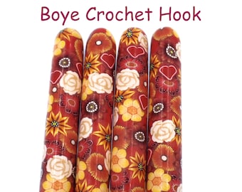 Crochet Hook, Boye Polymer Clay Covered Crochet Hooks,Flowers and Hearts, Crochet Hook Size B-N, Custom Crochet Needle, Flowers