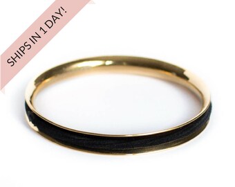 BASIC Hair Tie Bracelet Bangle in GOLD Made From Hypoallergenic Stainless Steel Available in Silver, Gold, or Rose Gold. Hair Tie Holder