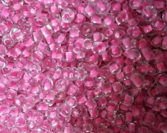 3mm 20g pink and clear seed beads
