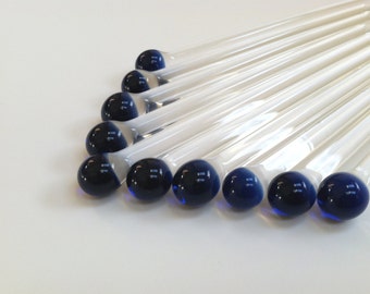 Glass Swizzle Sticks, Stir Sticks, Custom Swizzle Sticks, Blue Swizzle Sticks, Lampworked Glass Rods, 10 pack