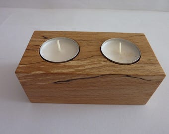 Tea Light Candle Holder,Two Candles,made from Spalted Beech Wood,Ideal Gift for all occasions