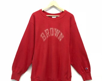 Rare!!! USA Made Vintage Champion Sweatshirt Small Logo Embroidery BROWN Spell Out Pullover Jumper Sweater Crew Neck XL Size