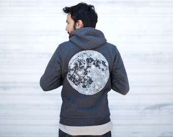 Celestial Moon Zip Up Hoodie, Wanderlust Fleece Sweatshirt Men, His or Hers Outdoor Clothing Gift, Unisex Zip Hoodie, Black Moon Sweatshirt