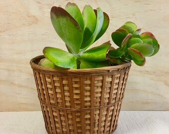 Vintage Wicker Boho planter basket medium sized