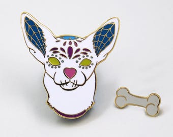 Sugar Skull Pin, Dia de Los Muertos, Day Of the Dead, Dog Enamel Pin, Halloween Accessories, Halloween Pin, Hard Enamel Pin, Christmas Gift