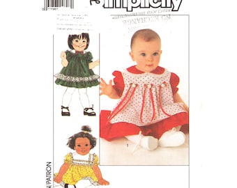 Baby Girls Dress Pattern Simplicity 9469 Peter Pan Collar Pinafore Puff Sleeve Dress Infant Size 6 12 18 months Sewing Pattern Uncut