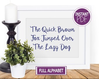 Cross Stitch Alphabet Chart - Cursive Cross Stitch Font PDF, Font Alphabet by Peppermint Purple