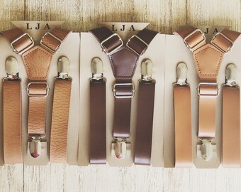 Rustic Wedding Suspenders Groomsmen Brown Leather Suspenders Mens Rustic Wedding Suspenders Boys Suspenders Ring Bearer