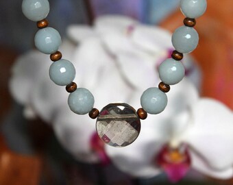 Necklace peace donors aquamarine smoky quartz