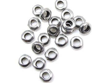 20 Large Hole Beads 5mm Nugget Heishi Antique Pewter Dark Silver Beads Heishi Spacer Beads TierraCast Leather Findings Collection (PS384)