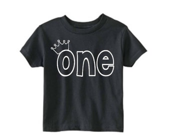 1st Birthday shirt crown birthday boy shirt boy birthday outfit Front and Back design Name on back first birthday one year